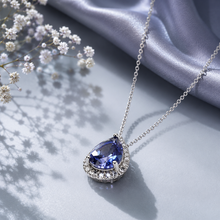 Carregar imagem no visualizador da galeria, Colar em prata 925 com banho de ródio , zircônia tanzanita fusion e Moissanite em volta
