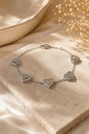 Pulseira em prata 925 com banho de ródio corações vazados em Moissanite 1,42cts