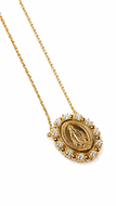 Colar em prata 925 com banho de ouro 18k oval nossa senhora das graças com Moissanite em volta 0,33cts