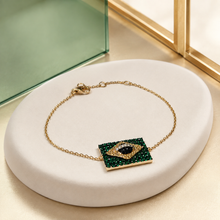 Carregar imagem no visualizador da galeria, Pulseira em prata 925 com banho de ouro 18k bandeira do Brasil com Zirconias coloridas
