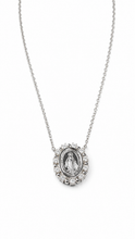 Carregar imagem no visualizador da galeria, Colar em prata 925 com banho de ródio nossa senhora das graças com Moissanite em volta 0,33cts
