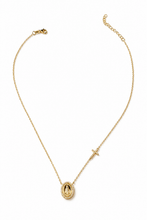 Carregar imagem no visualizador da galeria, Colar em prata 925 com banho de ouro 18k cruz lateral nossa senhora das graças oval em Moissanite volta
