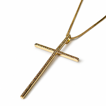 Carregar imagem no visualizador da galeria, Colar em prata 925 com banho de ouro 18k pingente em cruz palito com Zirconias
