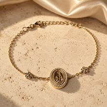 Carregar imagem no visualizador da galeria, Pulseira em prata 925 com banho de ouro 18k nossa senhora das graças e Moissanite
