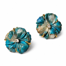 Carregar imagem no visualizador da galeria, Brinco em prata 925 com banho de ouro 18k flor em turquesa com madrepérola
