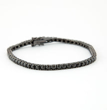 Carregar imagem no visualizador da galeria, Pulseira Riviera em prata 925 com banho de ródio Negro e Zirconias negras 4 garras

