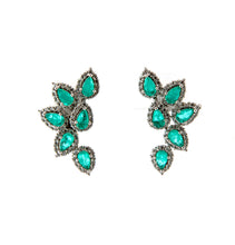 Carregar imagem no visualizador da galeria, Brinco ear cuff em prata 925 com banho de ródio, Zirconias tom esmeralda colombiana
