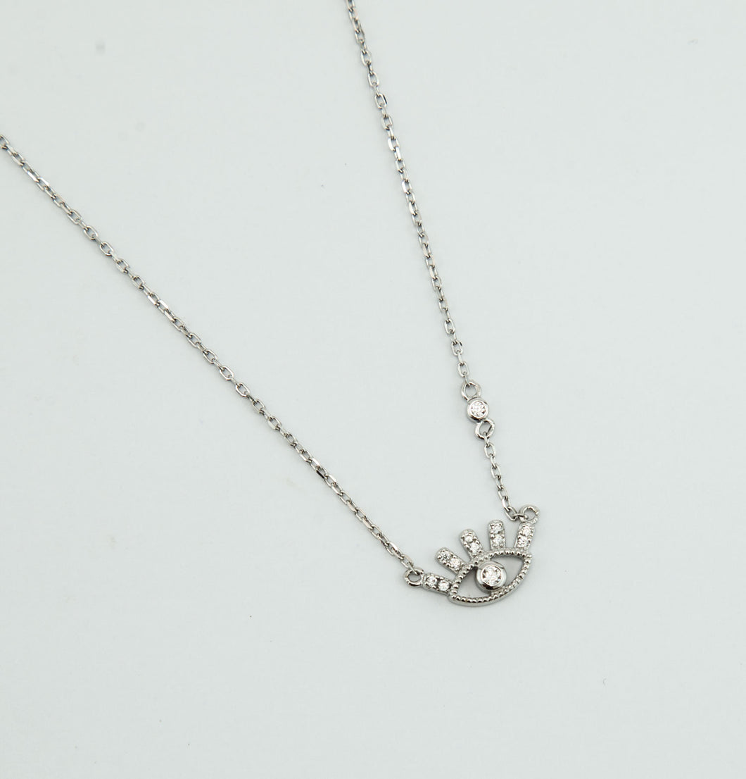 Colar em prata 925 banhado a ródio olho grego em Zirconias