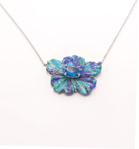 Colar em Prata 925 Flor em Turquesa Cooper