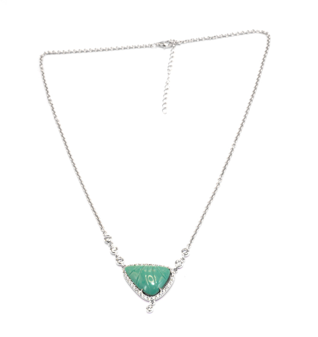 Colar prata 925 com pingente turquesa com zirconias em volta