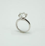 Anel solitário em prata com banho de ródio, Moissanite 6 garras, 11mm , 4,56cts