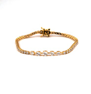 Pulseira riviera em prata com banho de ouro 18k, Zirconias maiores no centro e menores nas laterais
