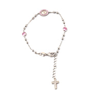 Pulseira prata 925 com banho de ródio nossa senhora das graças oval, Zirconias kunzita  em volta