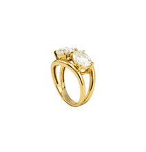 Carregar imagem no visualizador da galeria, Anel em prata 925 com banho de ouro 18k , 2 ovais em Moissanite
