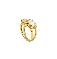 Anel em prata 925 com banho de ouro 18k , 2 ovais em Moissanite