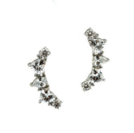Ear cuff prata com banho de ródio Zirconias formato coração e solitário