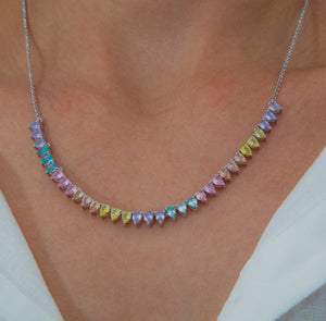 Colar em prata 925 banho de rodio e zirconias rainbow
