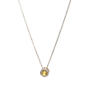Colar em prata com banho de rodio, zirconias brancas e redonda yellow fancy