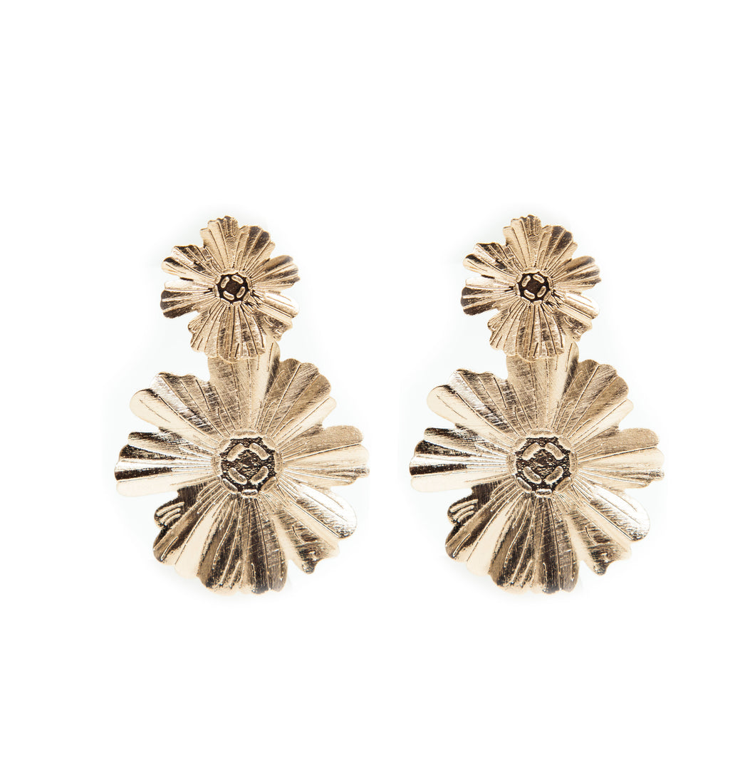 Brinco banhado a ouro 18K fosco, 2 flores