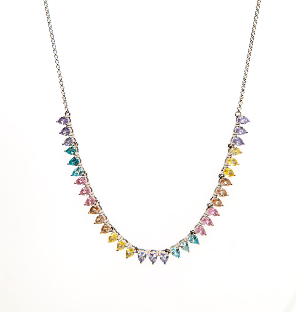 Colar em prata 925 banho de rodio e zirconias rainbow