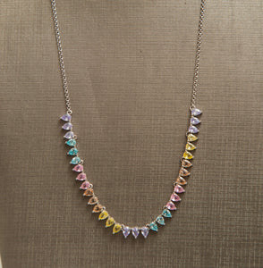 Colar em prata 925 banho de rodio e zirconias rainbow