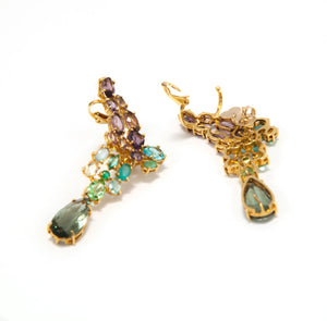 Brinco banhado a ouro 18k com cristais coloridos