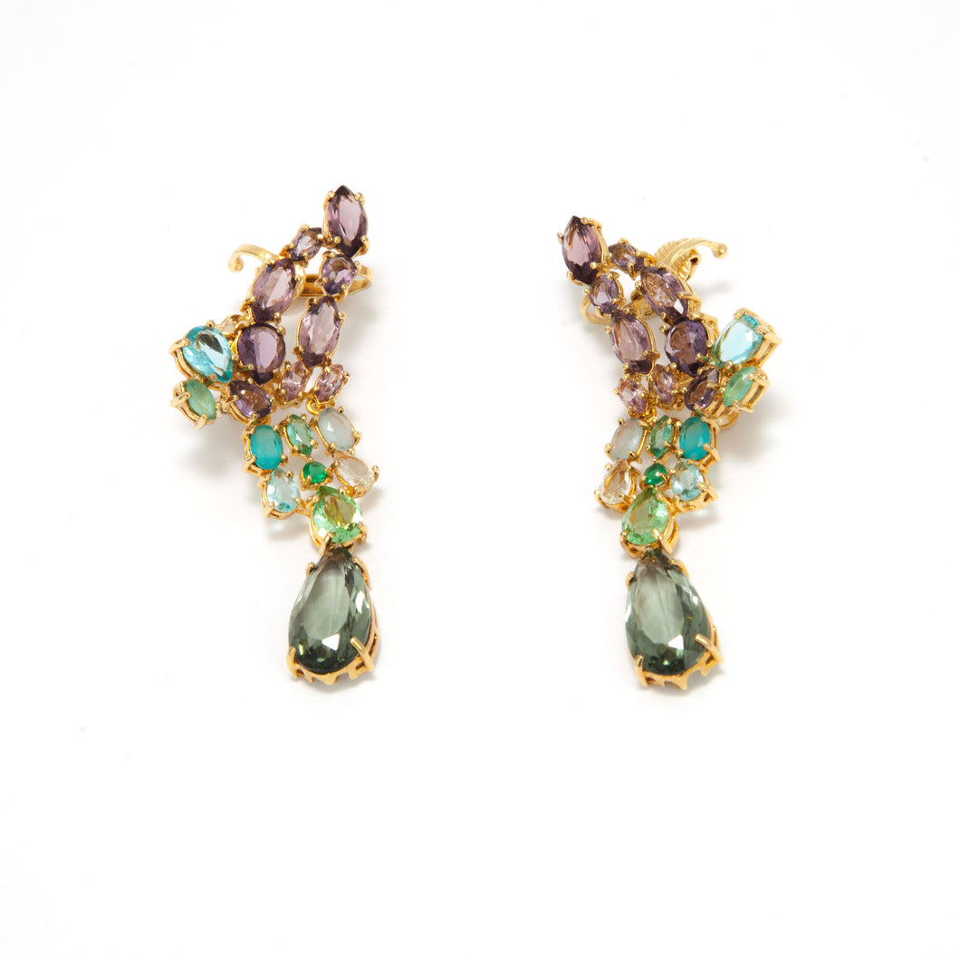 Brinco banhado a ouro 18k com cristais coloridos