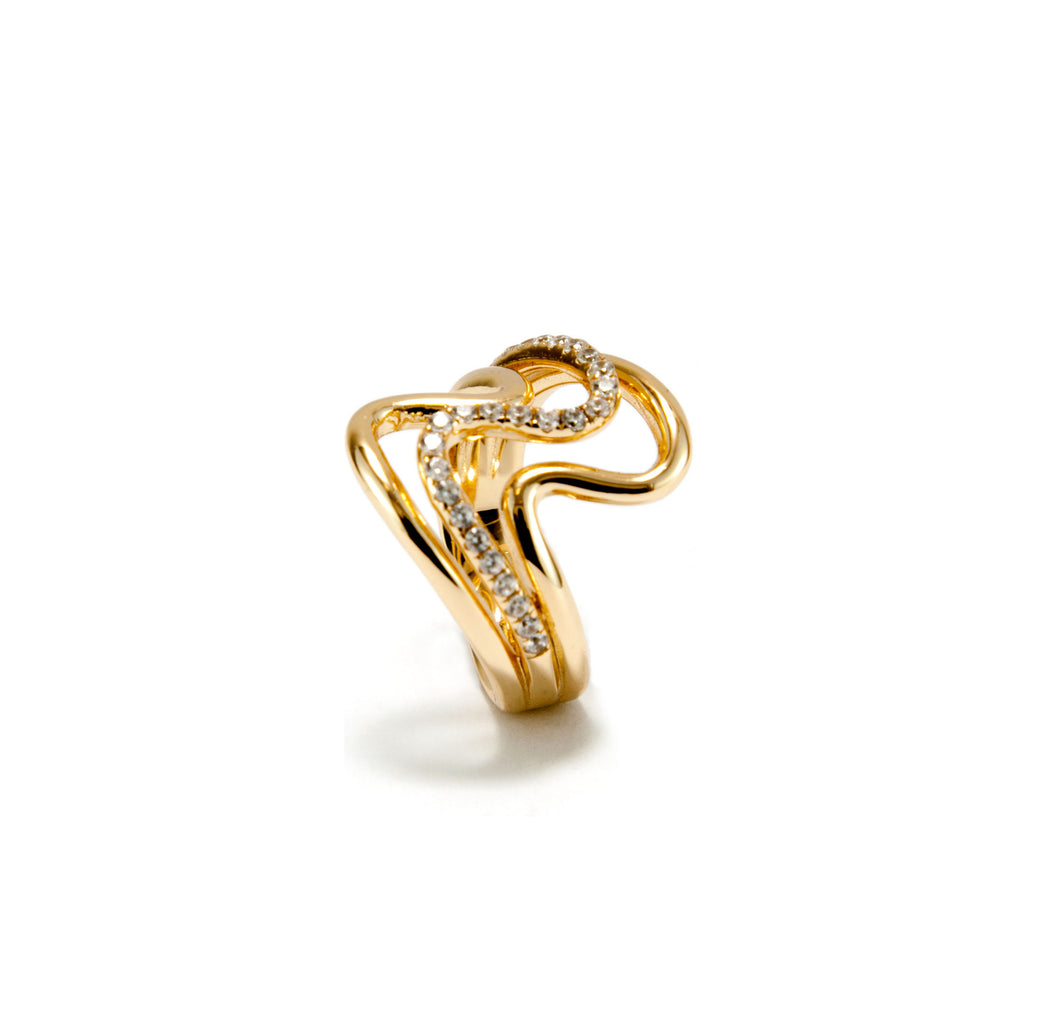 Anel em prata 925 com banho de ouro 18k e zirconias