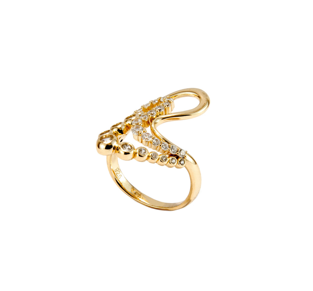Anel em prata 925 banhado a ouro 18k com zirconias