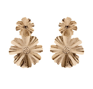 Brinco banhado a ouro 18k 2 flores fosca