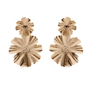 Brinco banhado a ouro 18k 2 flores fosca