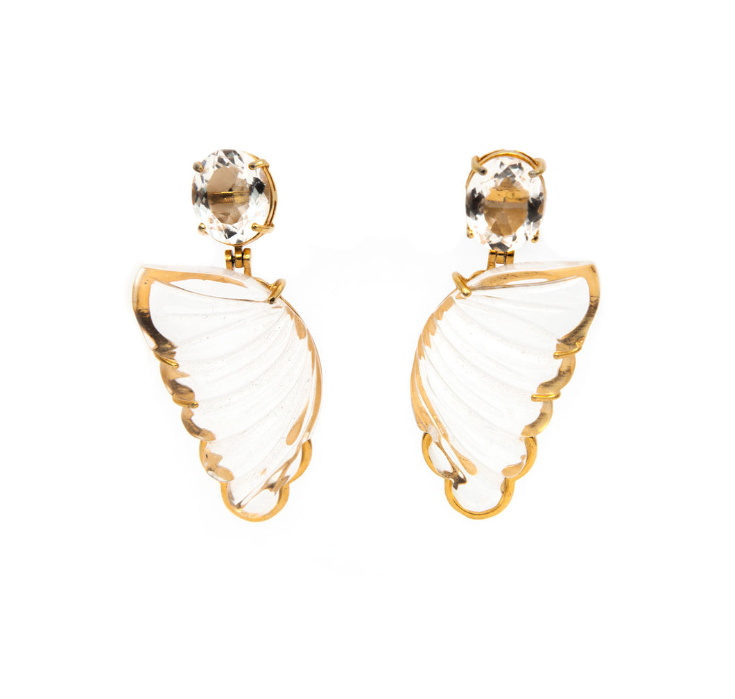 Brinco banhado a ouro 18k  asa de cristal de Rocha