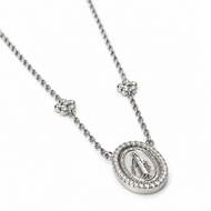 Colar em prata 925 com banho de ródio nossa senhora das graças e florzinhas em Moissanite