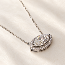 Carregar imagem no visualizador da galeria, Colar prata 925 com banho de ródio , navete em Moissanite com Moissanite em volta

