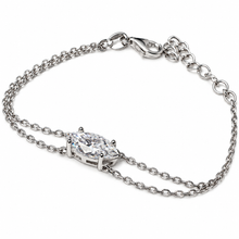 Carregar imagem no visualizador da galeria, Pulseira em prata 925 com banho de ródio , corrente dupla e navete Moissanite
