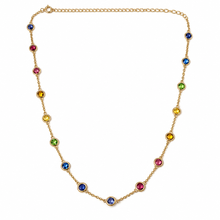 Carregar imagem no visualizador da galeria, Colar em prata com banho de ouro 18k com Zirconias coloridas lado a lado
