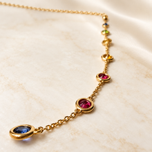 Carregar imagem no visualizador da galeria, Colar em prata com banho de ouro 18k com Zirconias coloridas lado a lado
