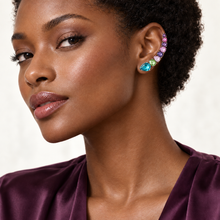 Carregar imagem no visualizador da galeria, Ear cuff banho de ródio com cristais de apatita, ametista e topázio
